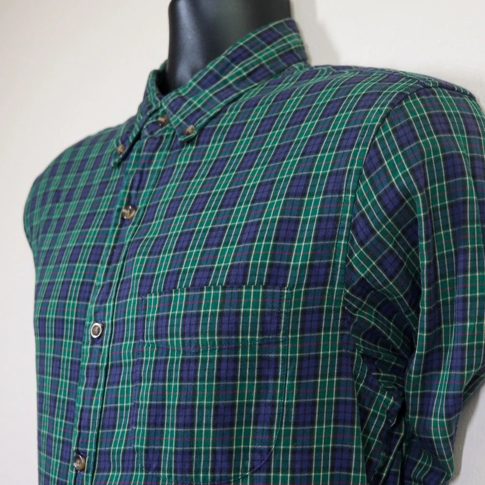 J. Crew Mens Slim Fit‎ Brushed Twill Plaid Button Down Shirt Size M Green Navy